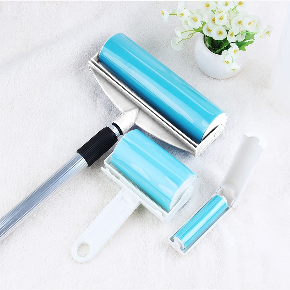 3-Piece Extendable Long-Handle Lint Roller Set for Carpet Clothing Pet Hair Remover