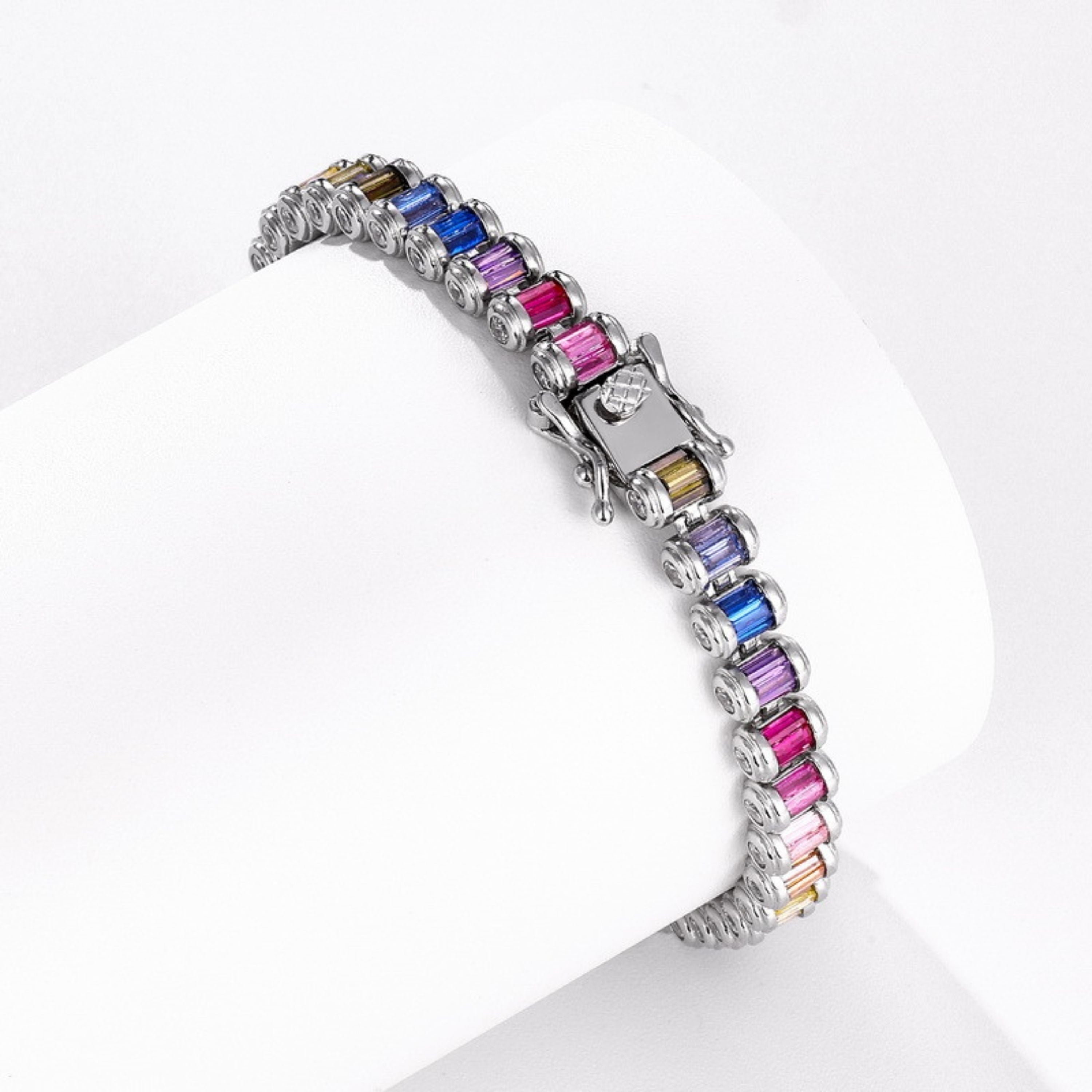 Colorful CZ Sterling Silver Bracelet for Women Festive Gift Jewelry