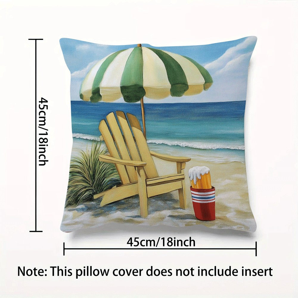 Beach Theme Flannel Cushion Cover 45.72cm Square Zippered Sofa Bedroom Living Room Car