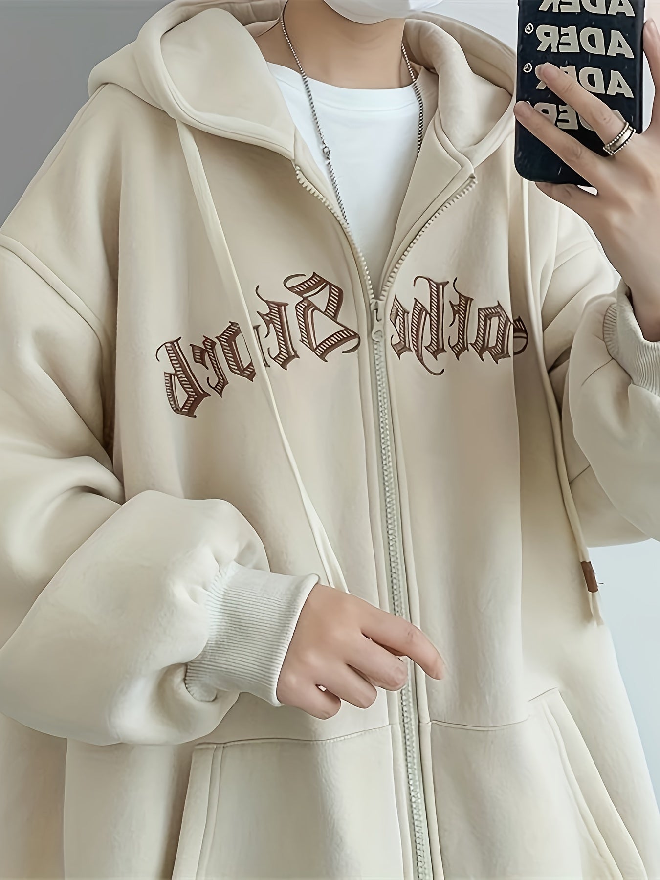 Women's Zip-Up Hoodie Jacket with Embroidery Long Sleeves Spring Fall Polyester Casual