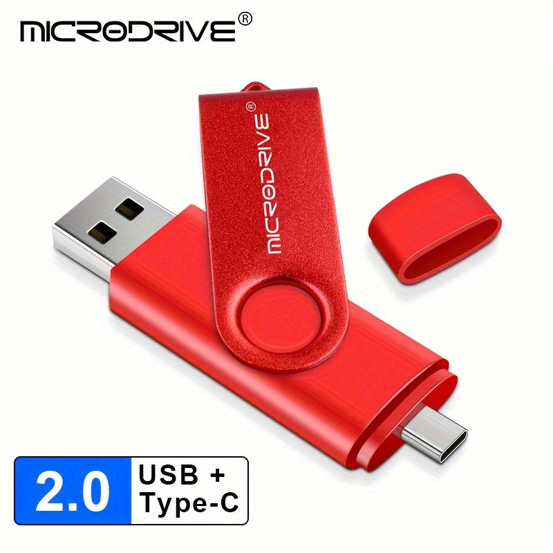 Unidad USB 2.0 de 4GB a 128GB con diseño metálico giratorio compatible con Type-C para Android Negro Azul