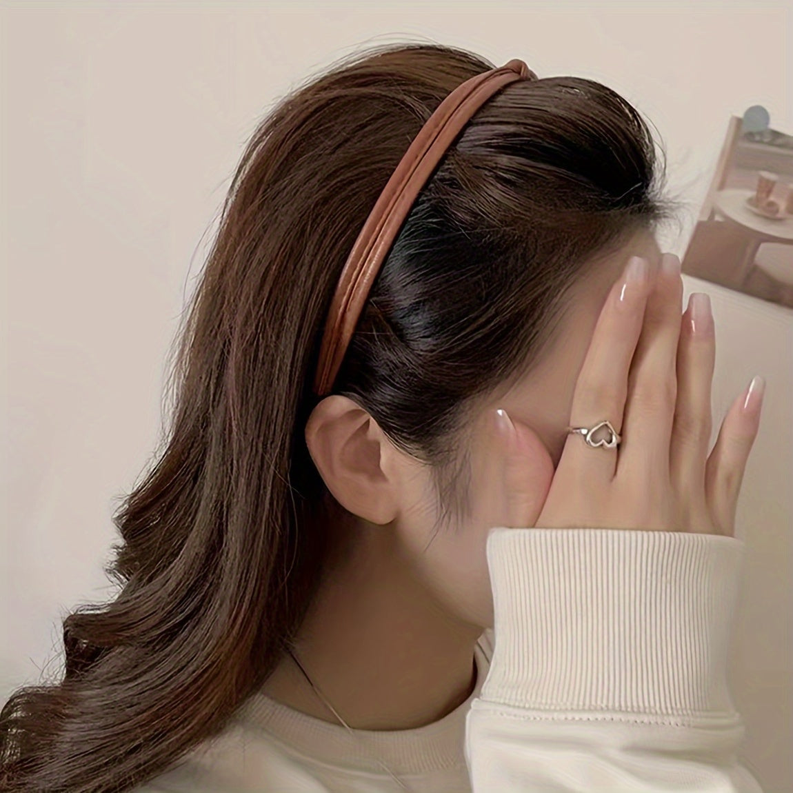 Women's PU Leather Hairbands Set of 5 Wide Side Headbands with Cross Knot Design