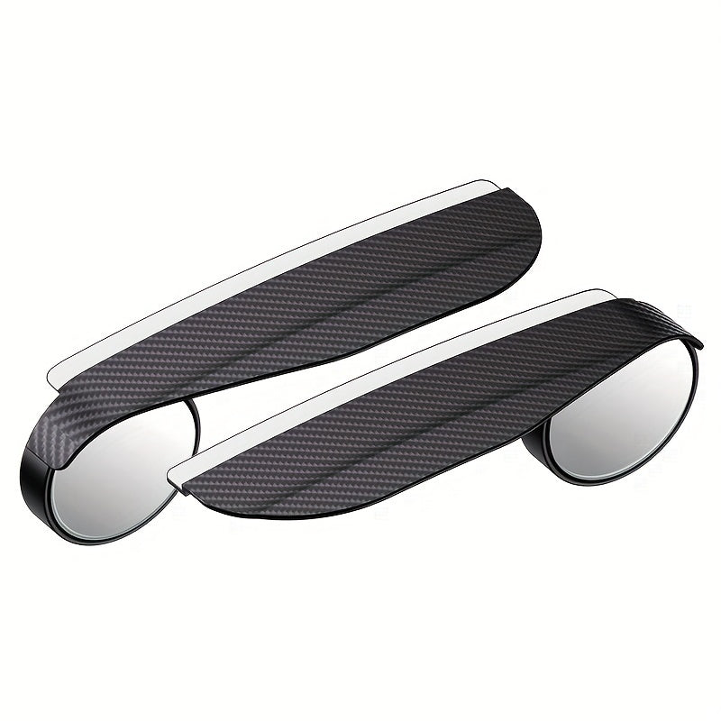 2 Pieces Carbon Fiber Textured Blind Spot Mirrors with Rain Guard for Cars