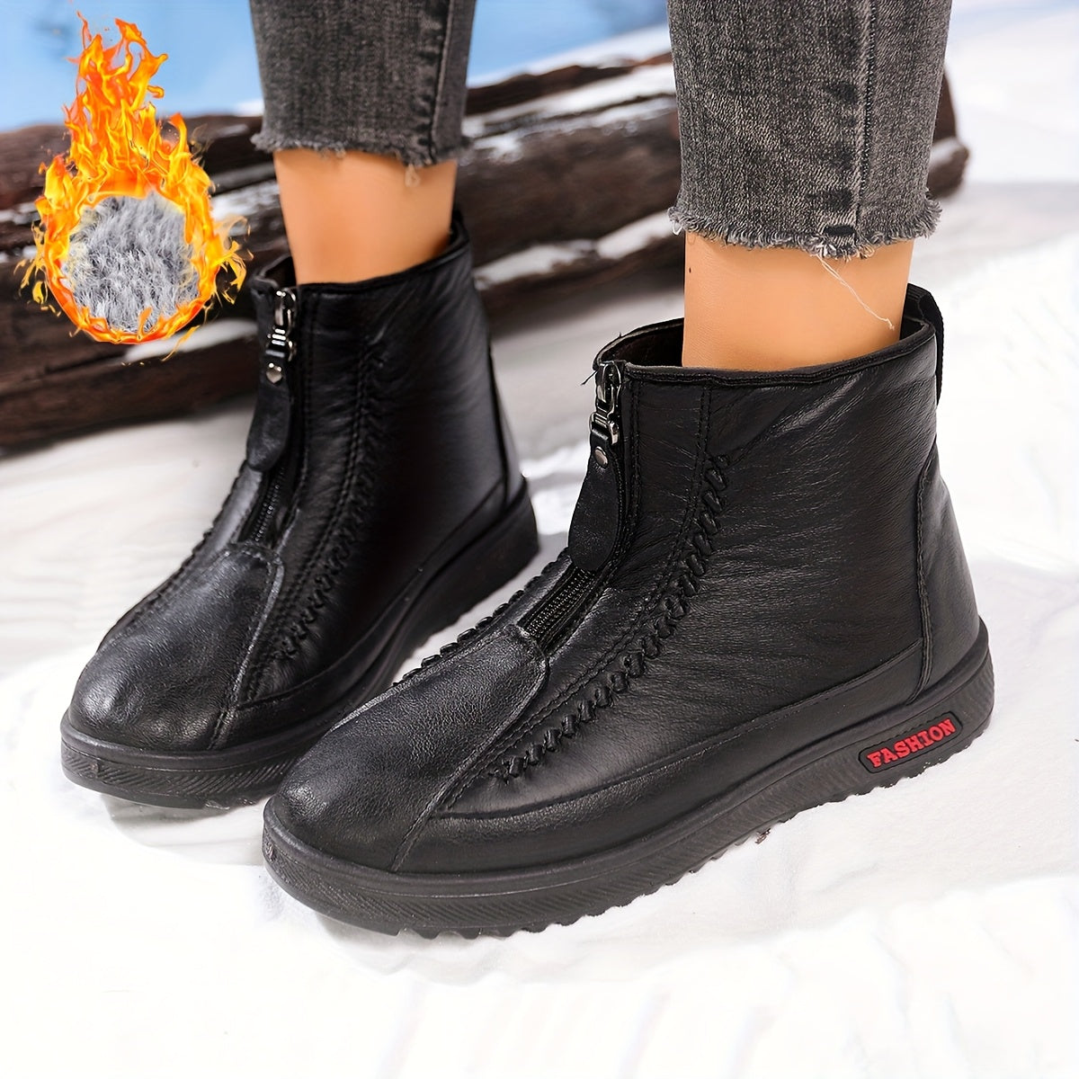 Women's Winter Insulated Snow Boots with Zipper Non-Slip Sole Brown