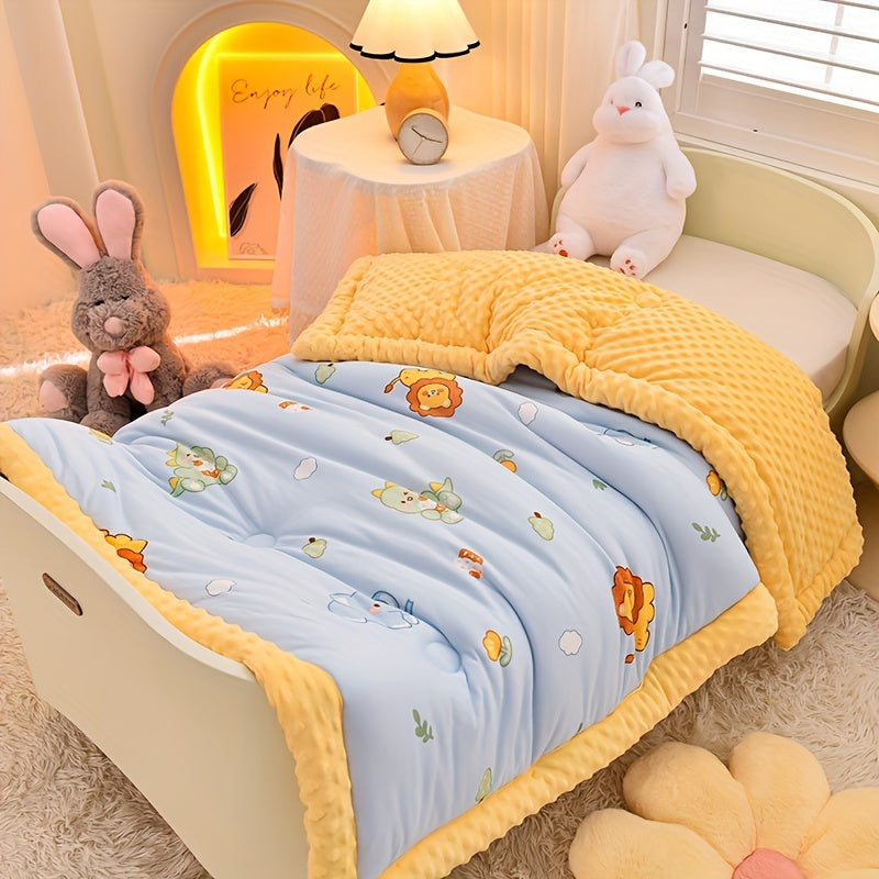 Kids Reversible Dinosaur Sleeping Bag Soft Velvet White with Colorful Patterns