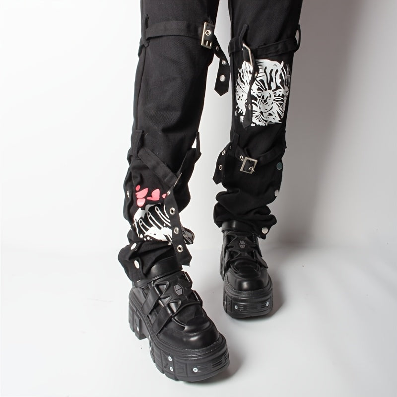 Women's Black Synthetic Y2K Gothic Punk Platform Ankle Boots