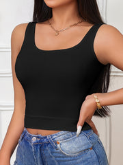 Women's Ribbed Tank Top with High Elasticity Solid Color Slim Fit Sleeveless Vest
