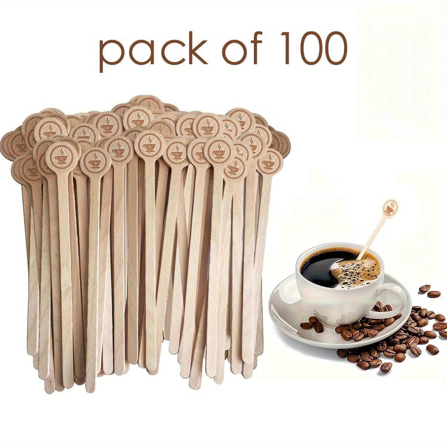 100pcs Biodegradable Wooden Coffee Stirring Sticks 15.24cm Round Head Eco-Friendly