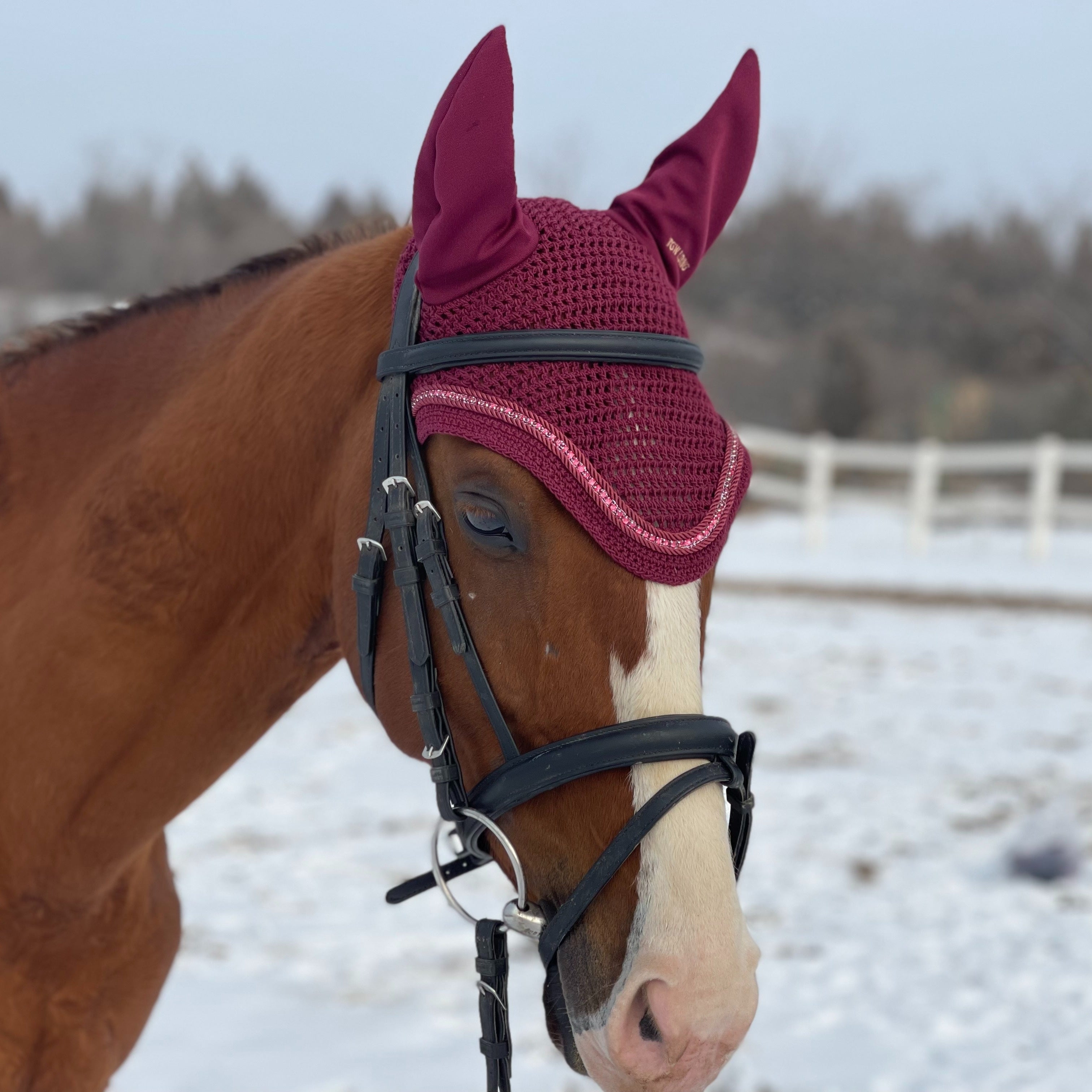 3D Sparkly Knitted Horse Ear Covers Spandex with Glitter Design