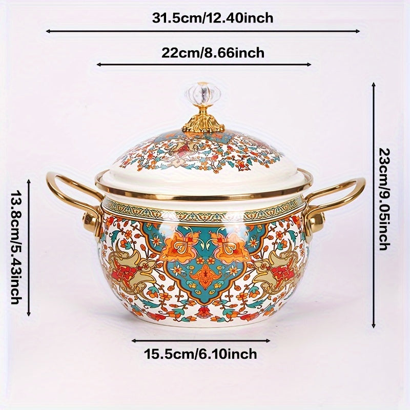 Rang-barang emal olma shaklidagi qozon, pishirish va xizmat qilish uchun, issiqlikka chidamli, oson tozalanadi