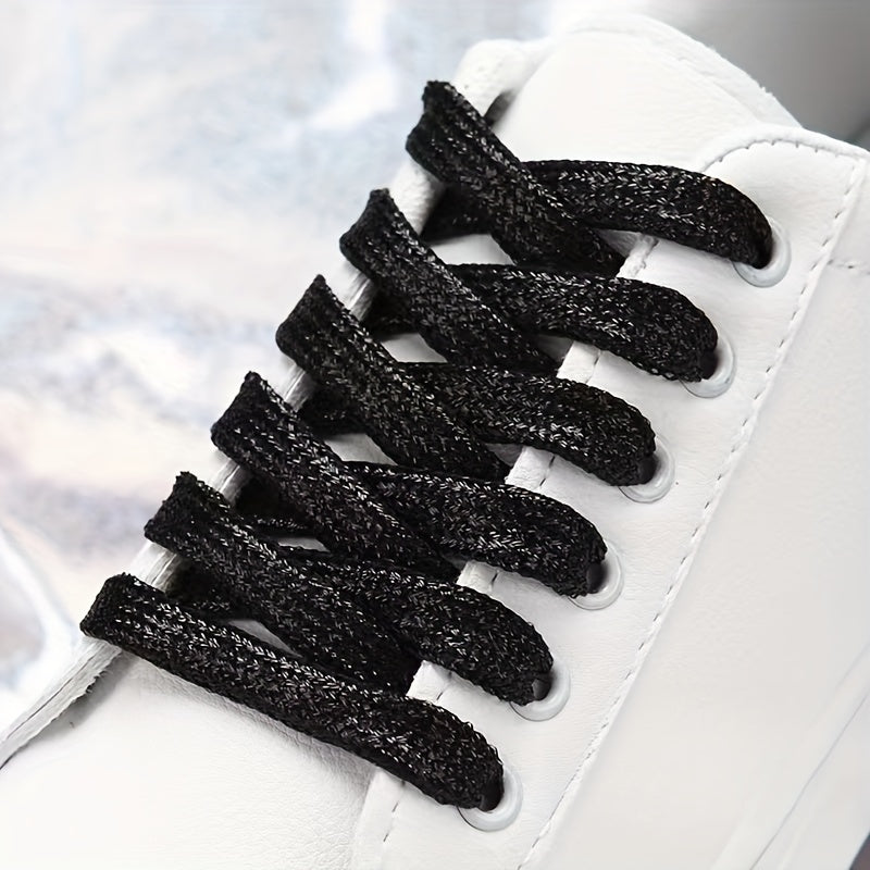 Unisex Glitter Shoe Laces Metallic Silver and Gold Flat for Sneakers