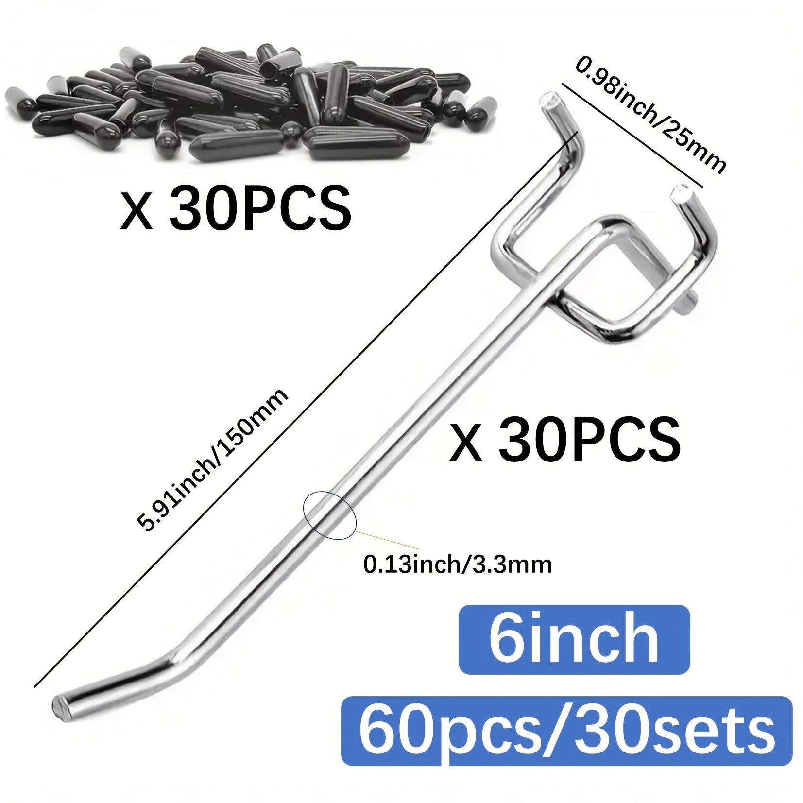 60 Sets Heavy Duty Stainless Steel Pegboard Hooks for Garage and Office Organization