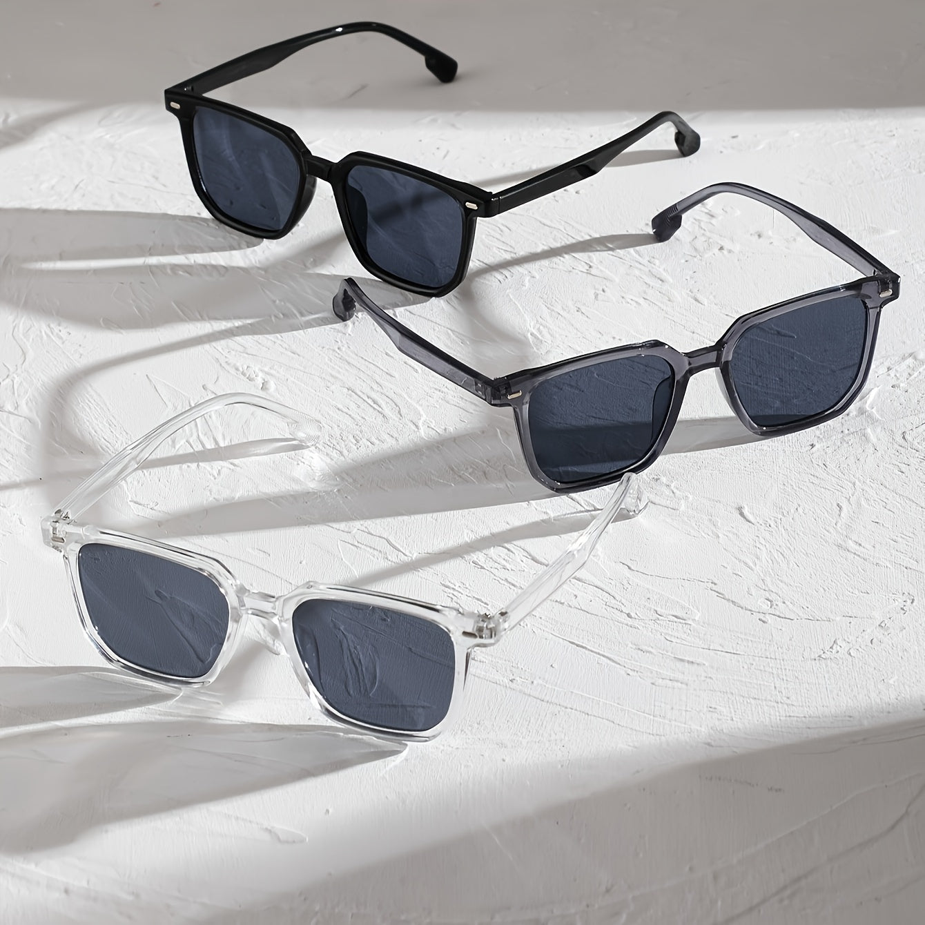 Erkaklar uchun 3 ta klassik kvadrat moda ko‘zoynaklar to‘plami, kundalik ko‘zoynak aksessuarlar