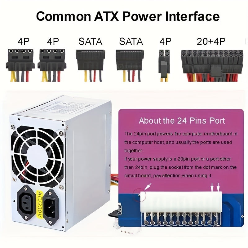 24-Pin ATX Quvvat ta'minoti breakout adapteri stol kompyuterlar uchun, kalit va bir nechta kuchlanish chiqishlari bilan