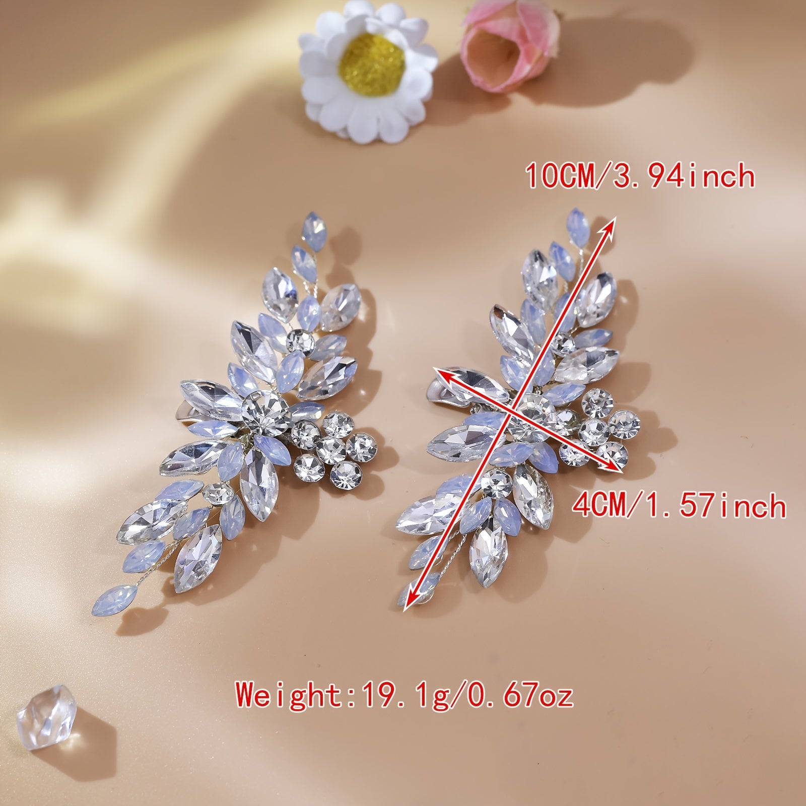 Set of 2 Synthetic Rhinestone Floral Shoe Clips with Pearl for Brides