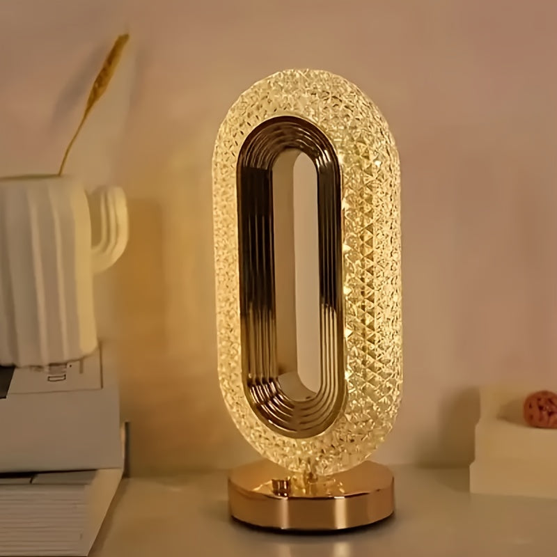 Oval Crystal Table Lamp with USB Charging for Office and Bedroom Nightstand