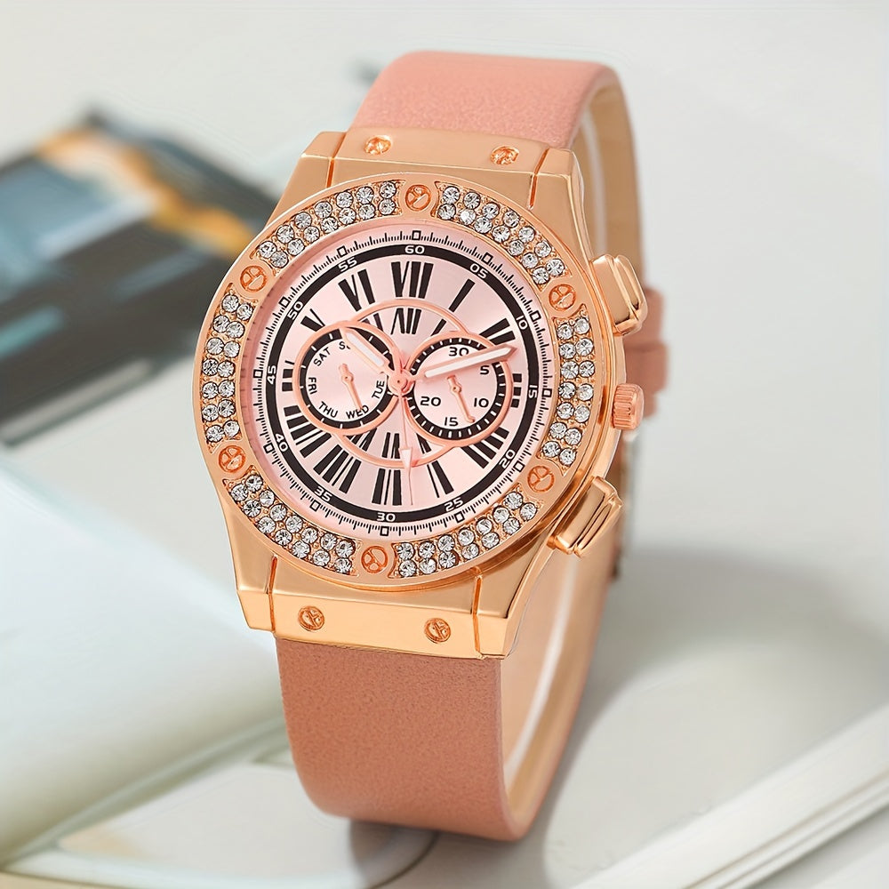 Ayollar modasi soati to'plami, kvarts mexanizmi bilan yuradigan yurak hamyon va ko'zoynaklar bilan, 3 ta bo'lak