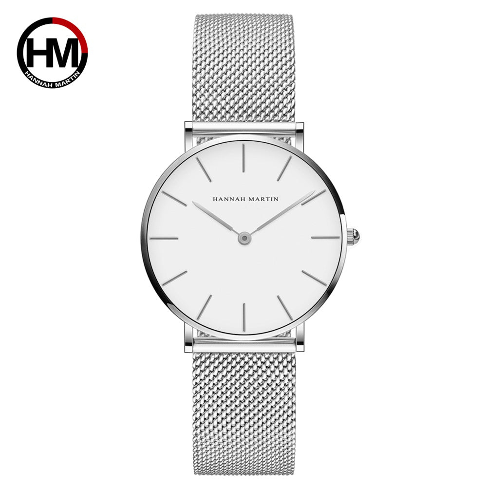 Women's Quartz Watch Stainless Steel Mesh Band Zinc Alloy Case Light Luxury Simple Fashion Wrist Watch