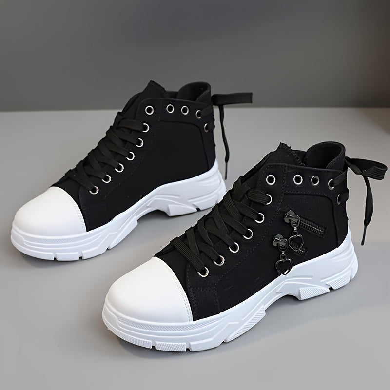 Women's Canvas Platform Sneakers with Zip Detail High Top Casual All-Match Plus Sizes