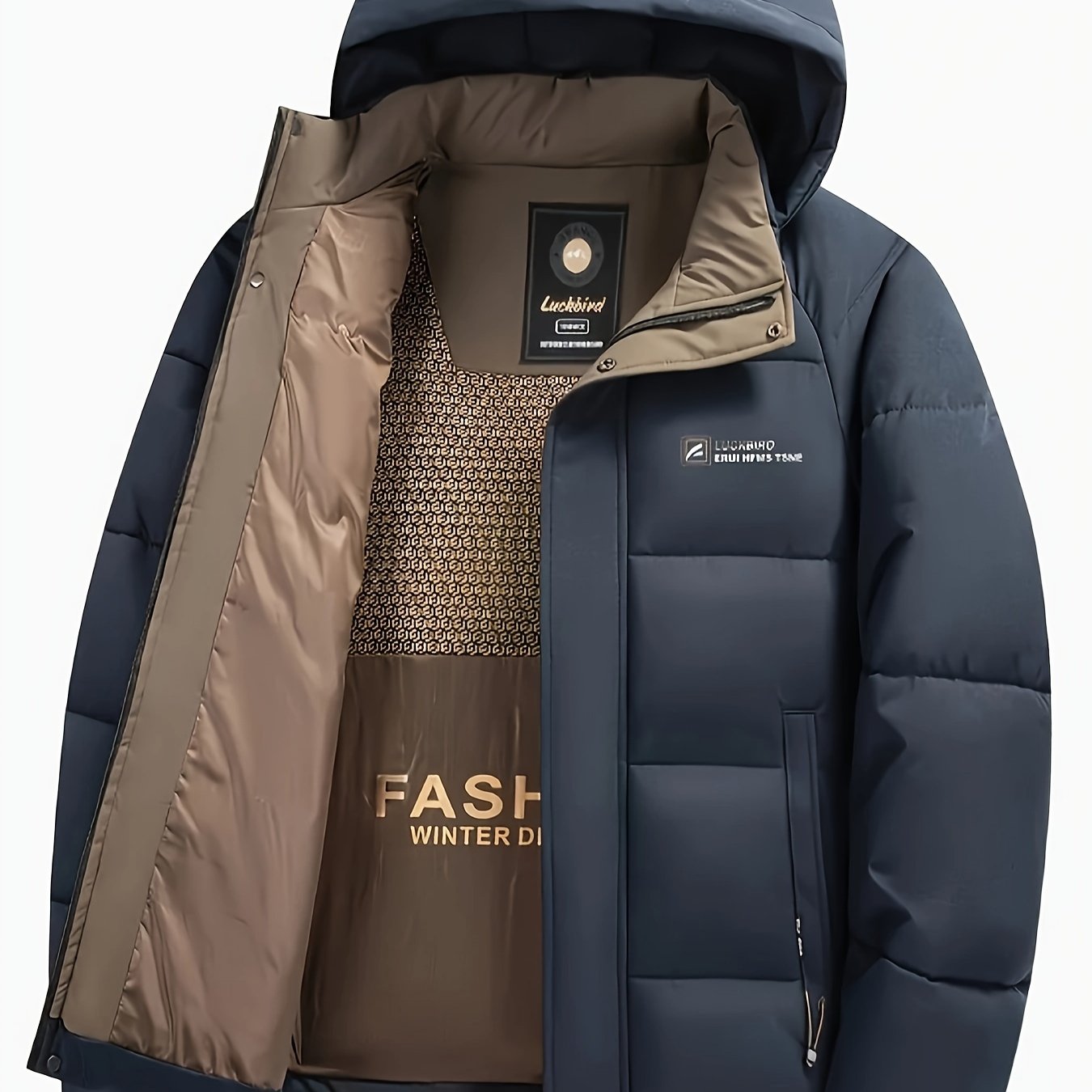Chaqueta de invierno ligera y transpirable para hombre con capucha y detalle de cremallera