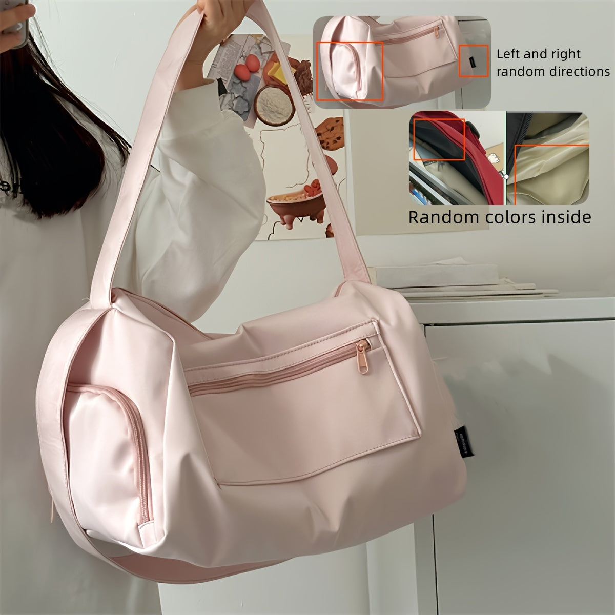 Pink Duffel Bag with Headphone Jack for Gym Travel and Short Trips Lightweight and Stylish