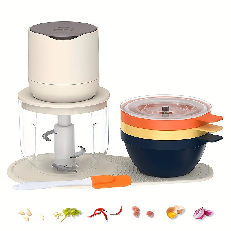 Picadora de carne recargable portátil con USB, 600ml, 1000 RPM