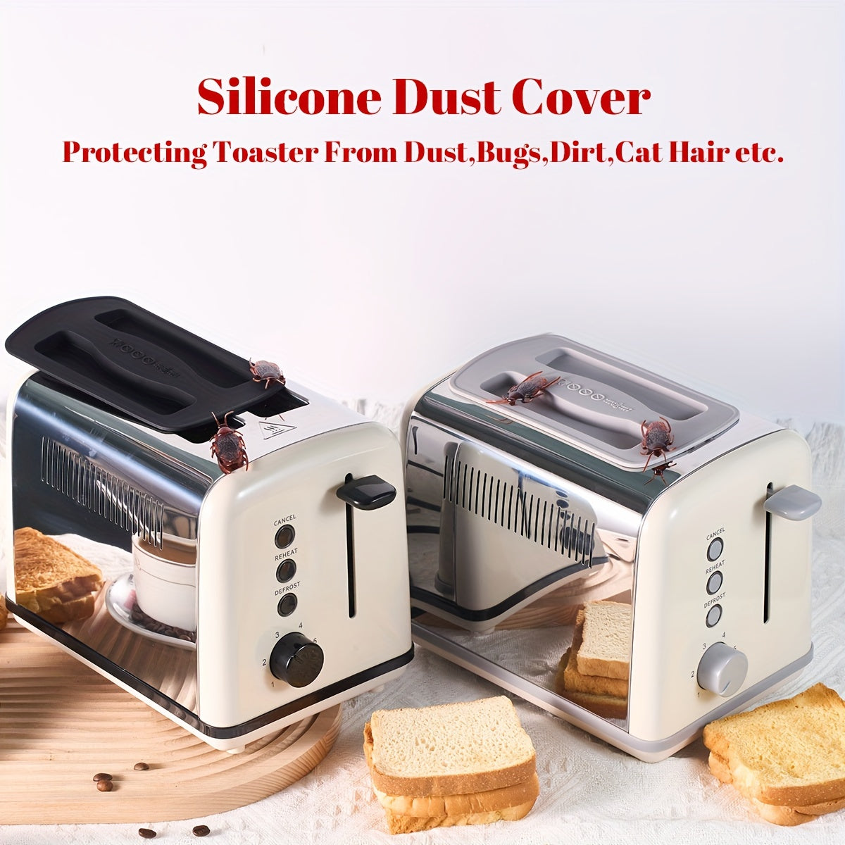 Dustproof Cover for 2 and 4 Slice Toasters Silicone Food Safe Protector