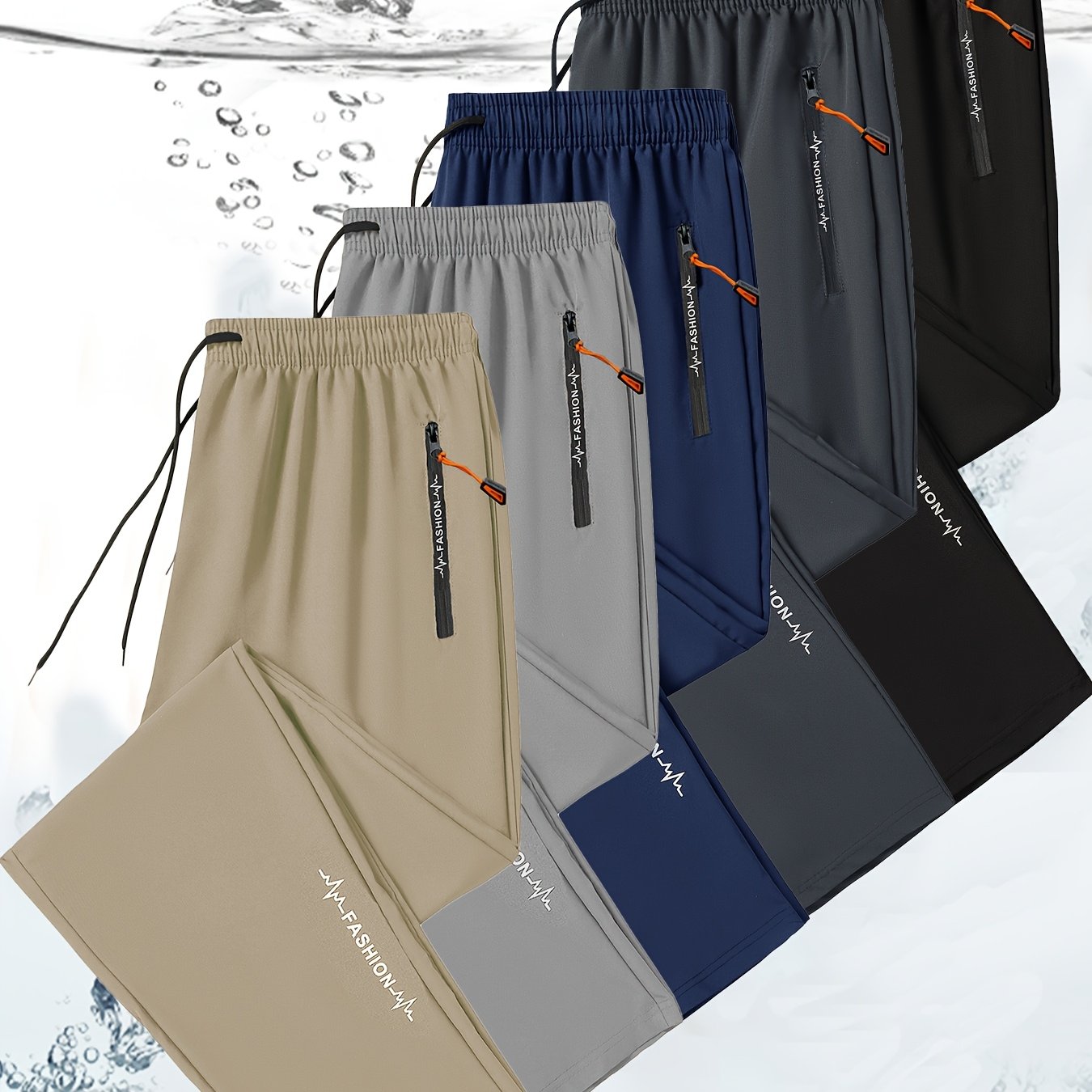 Pantalones deportivos casuales para hombre con bolsillo con cremallera, poliéster ligero, cintura con cordón, estilo deportivo, set de 5