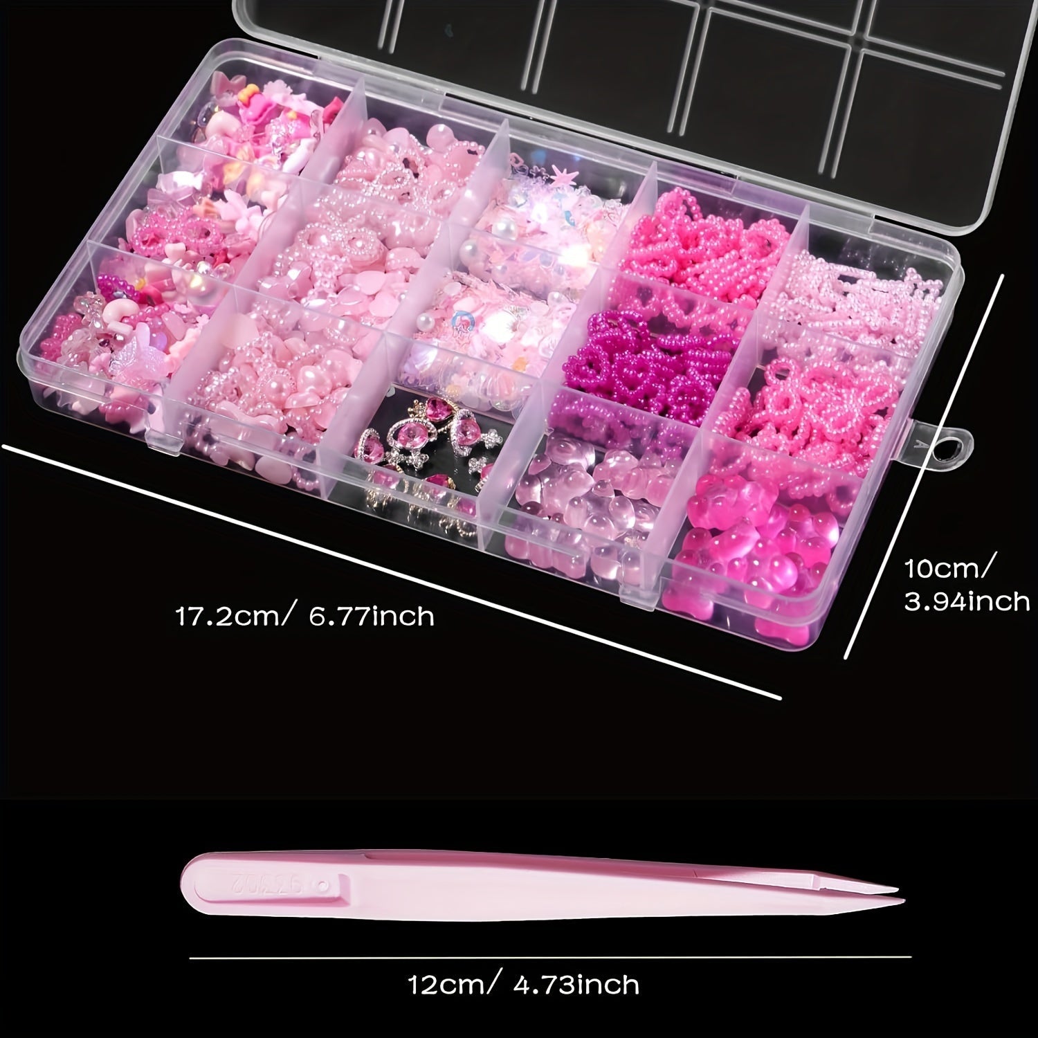 Pink 3D Nail Art Charms with Pearls Gems Hearts Bows for Manicure and Jewelry