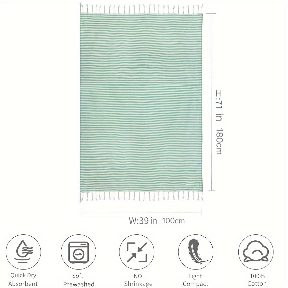 Katta turk plyaji sochiq, yorqin pushti, ko'k, yashil va sariq chiziqlar bilan, to'quvchalar bilan. Tez quriydigan, qumga chidamli, yumshoq va singdiruvchi. Havuz, hammom va sayohat uchun mos.