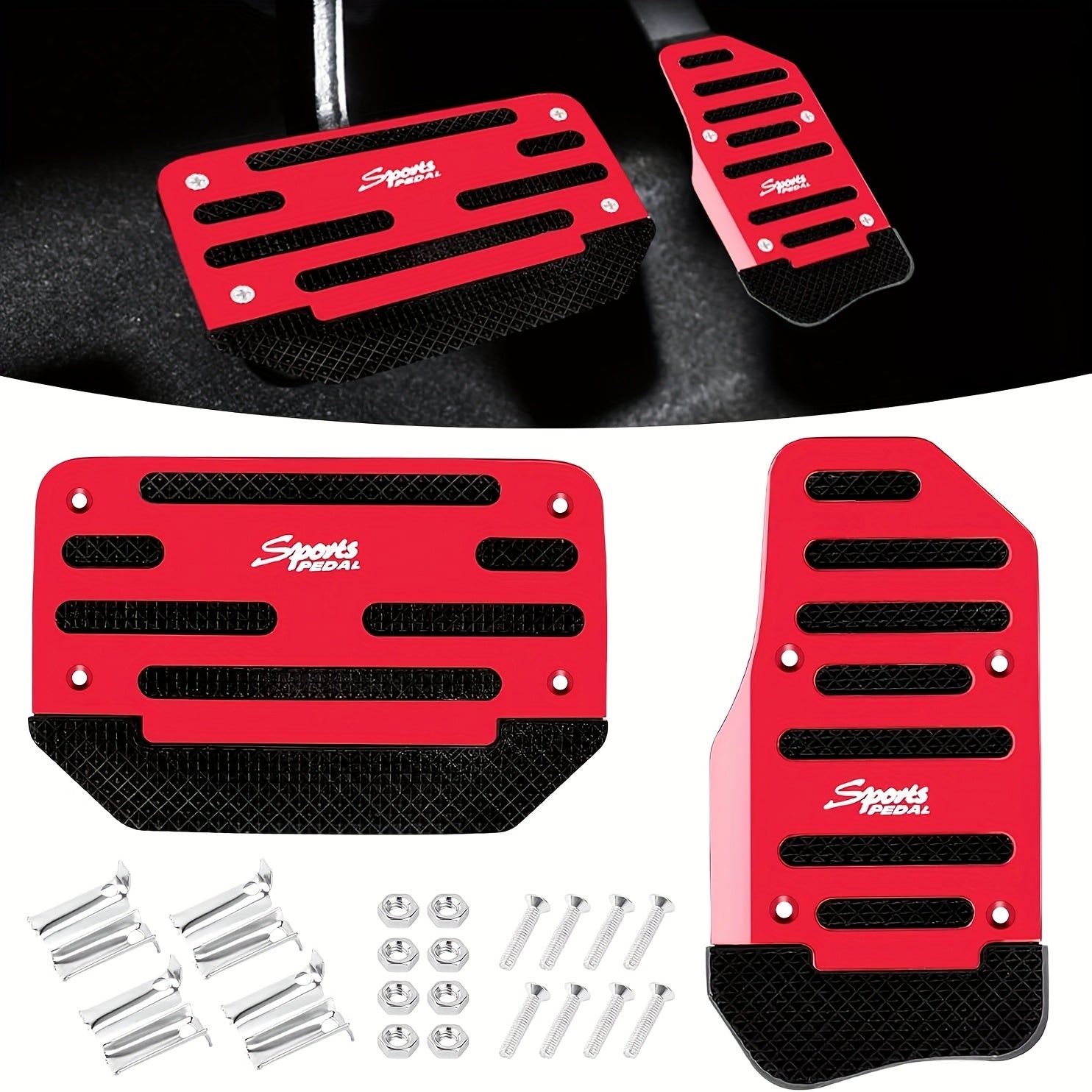 Universal Aluminum Alloy Car Pedal Covers Non-Slip Foot Pads Red Blue Pink