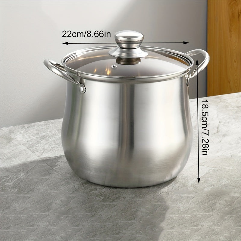 Premium zanglamas po'latdan yasalgan sho'rva qozoni shaffof shisha qopqoq bilan jihozlangan - mustahkam va ko'tarilgan, qaynatmalar va sho'rvalar tayyorlash uchun ko'p funksiyali, gaz va induksion plitalar uchun mos, uy va tijorat oshxonalarida mukammal.