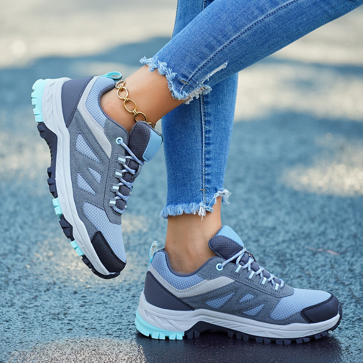 Women's Blue Grey Sneakers Ankle Boots With TPR Sole Breathable Fabric