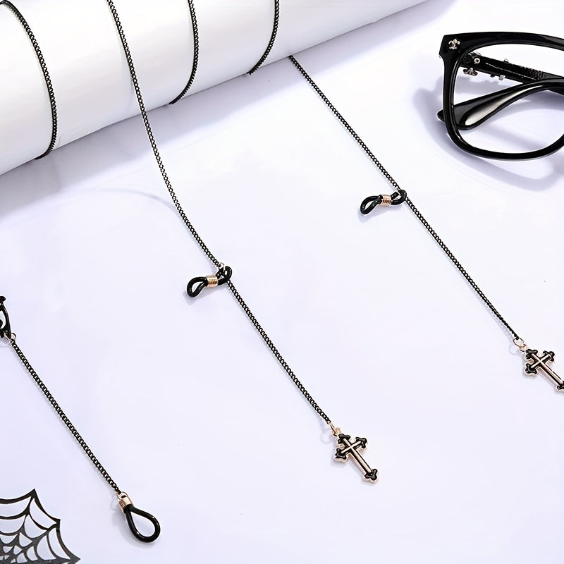 Set of 4 Gothic Black Bat Cross Moon Glasses Chains for Women and Men Eyeglass Retainer Lanyards