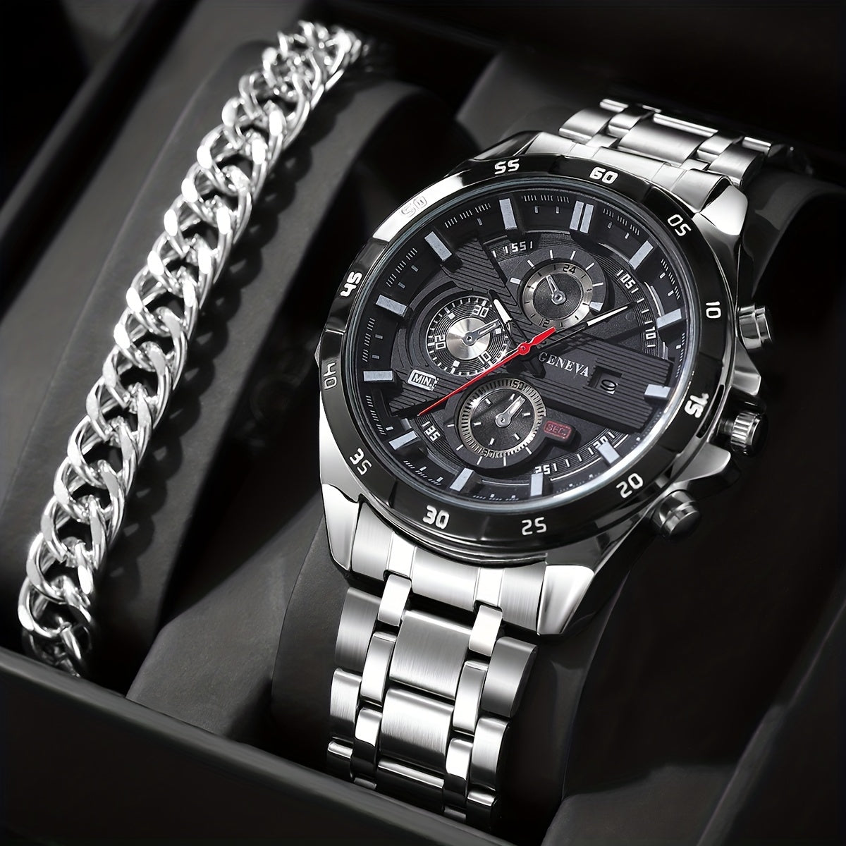 Men's Watch Large Dial Waterproof Two-Piece Set Elegant Accessory