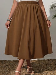 Women's Elastic Waist Skirt Black Midi Casual Office Wear