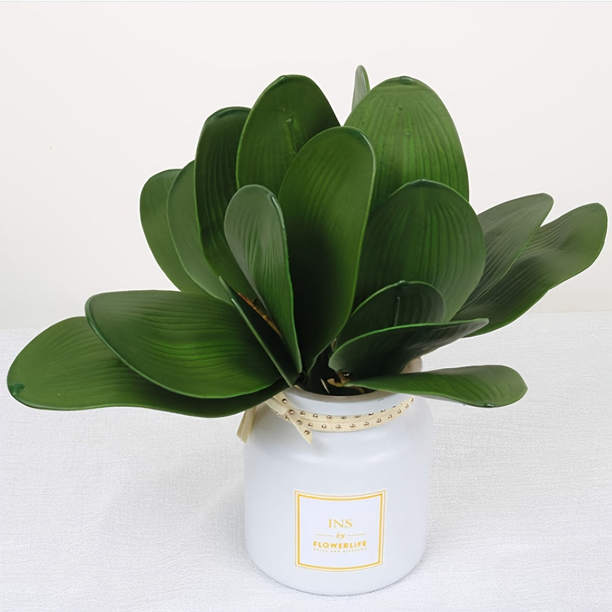 Artificial Orchid Plant with Ribbon Accent in White Pot Lifelike Greenery for Home Office Decor