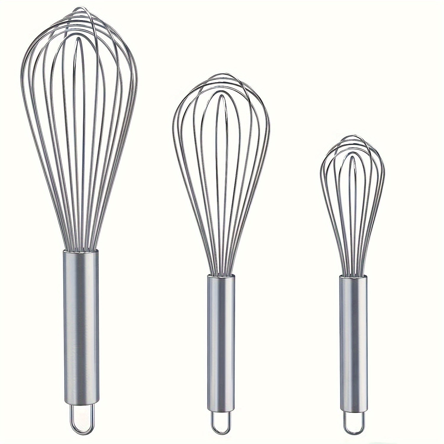 Stainless Steel Kitchen Whisk Set of 3 Manual Beaters for Baking and Cooking