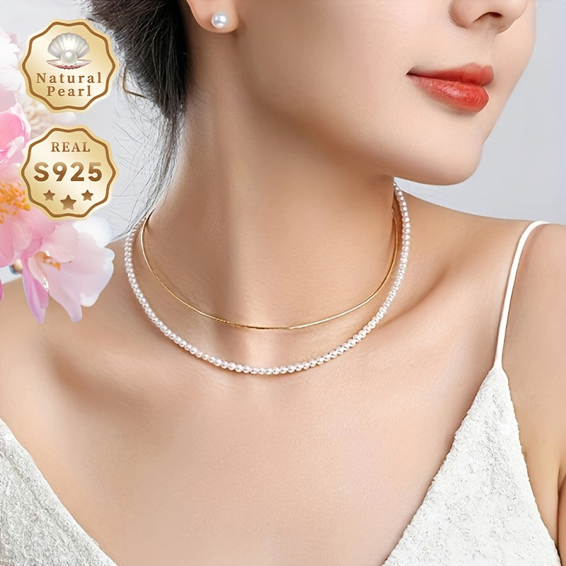 Vintage Freshwater Pearl Necklace for Women 3-4mm S925 Silver June Birthstone Gift