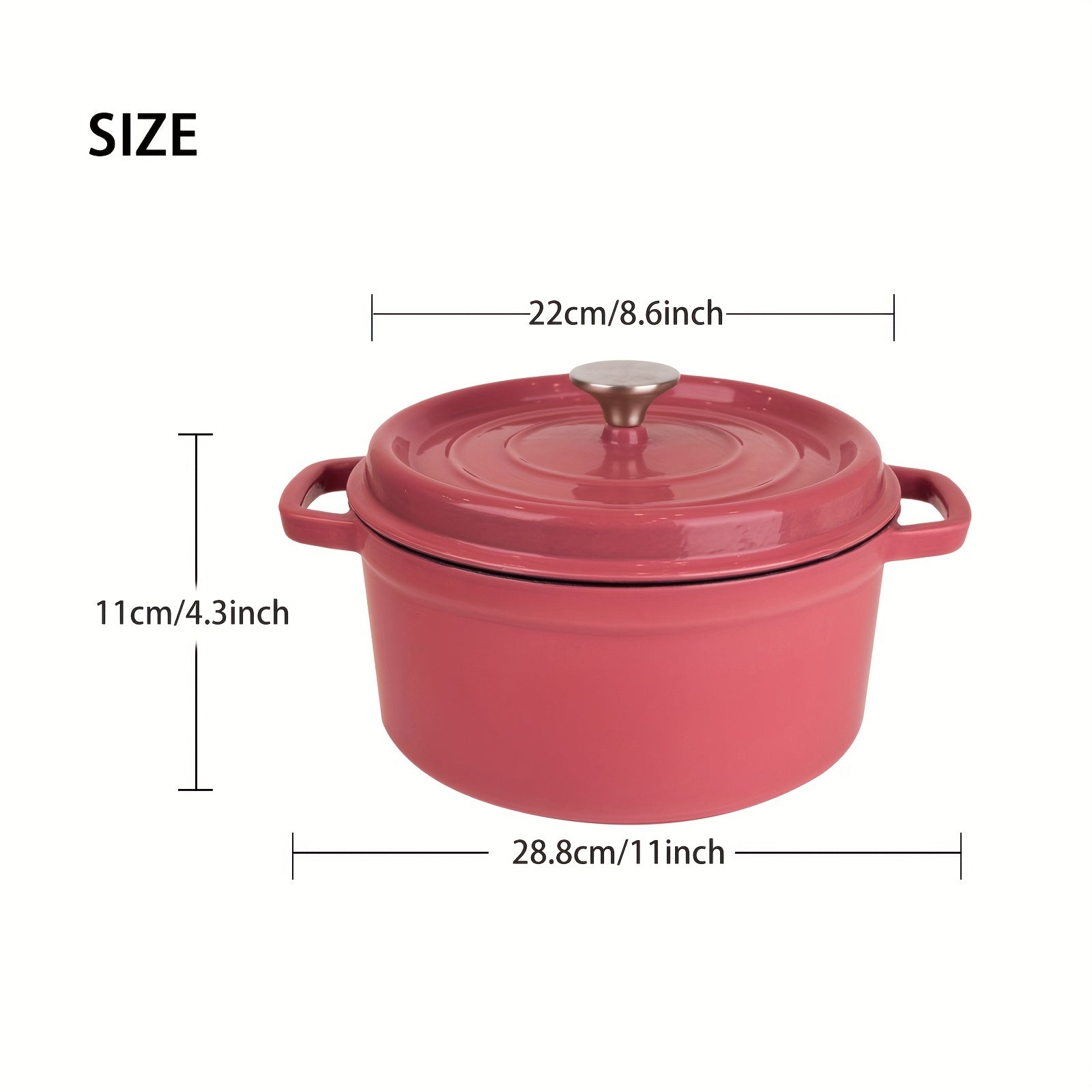 Cast Iron Enameled Dutch Oven 22cm Red for Slow Cooking and Braising