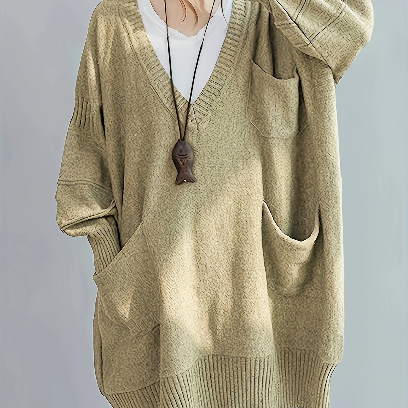 Plus Size Casual Loose Fit Pullover Sweater Dress Women Mid-Length Black