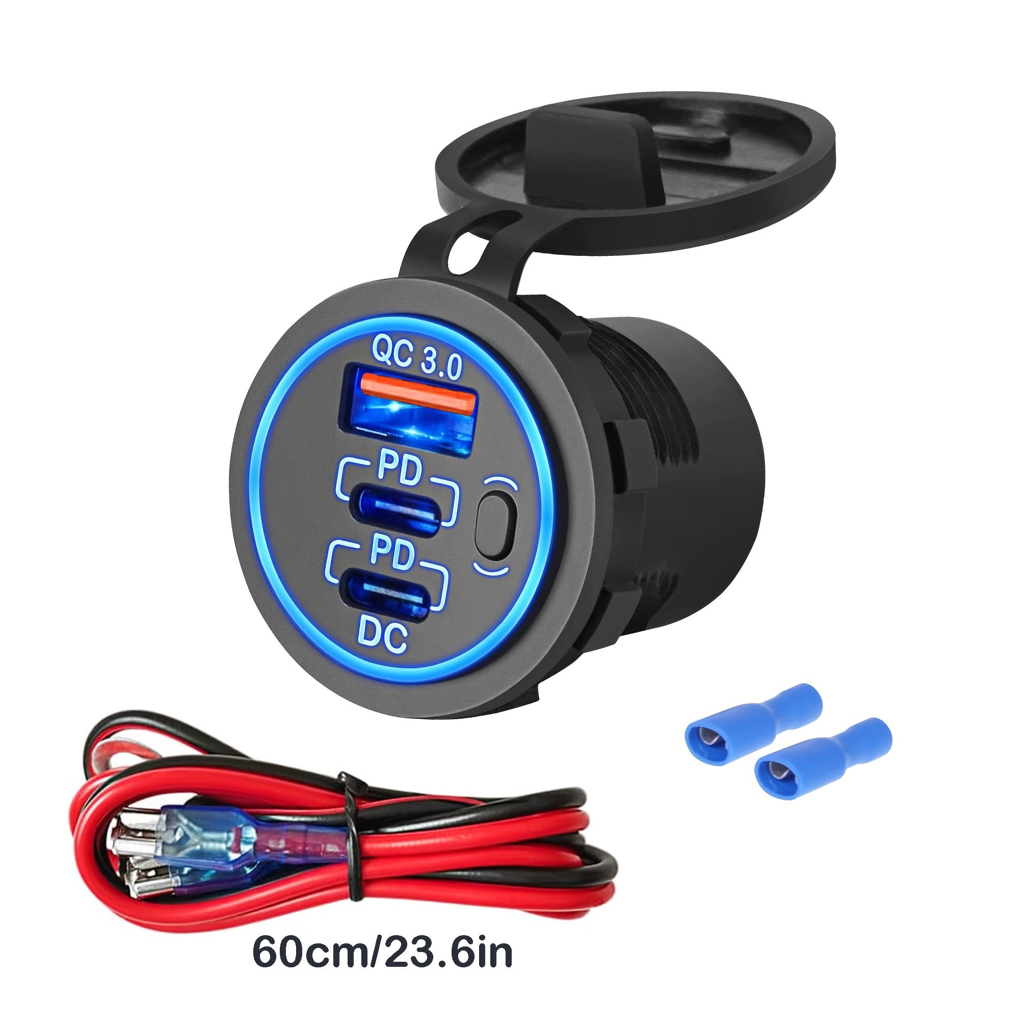 3-Port Car Charger Socket ABS Material 30W PD3.0 18W QC 3.0 for Vehicles