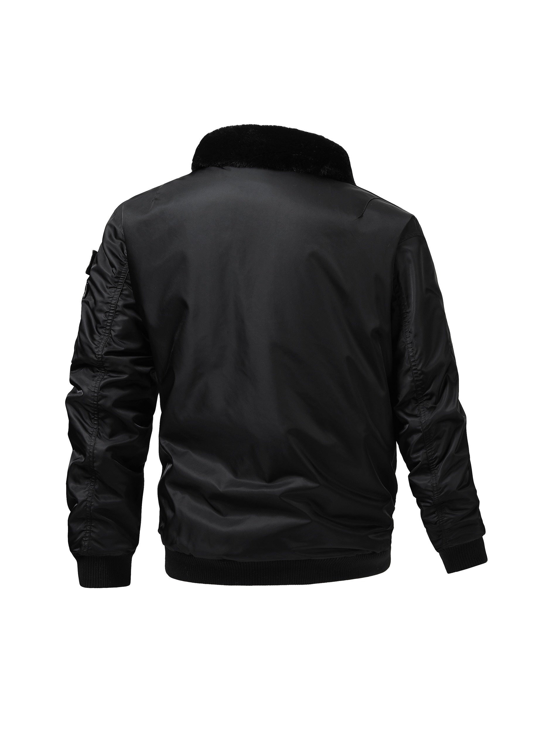 Men's Plus Size Military Flight Jacket with Faux Fur Collar Nylon Zipper Pockets