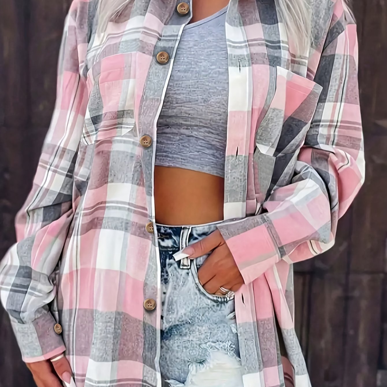Women's Casual Plaid Long Sleeve Shirt Polyester Fall Winter Button Woven