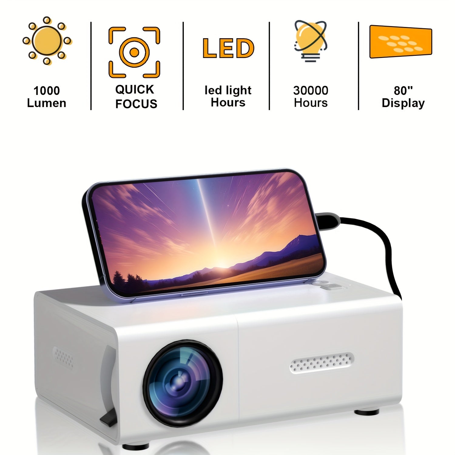 Portable HD Projector for Home Theater with HDMI USB Compatibility