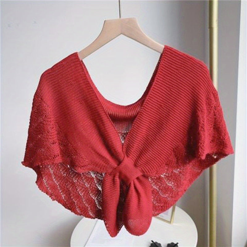 Women's Knitted Cape with Shawl and Shoulder Scarf, Lightweight Fashionable Cover-up