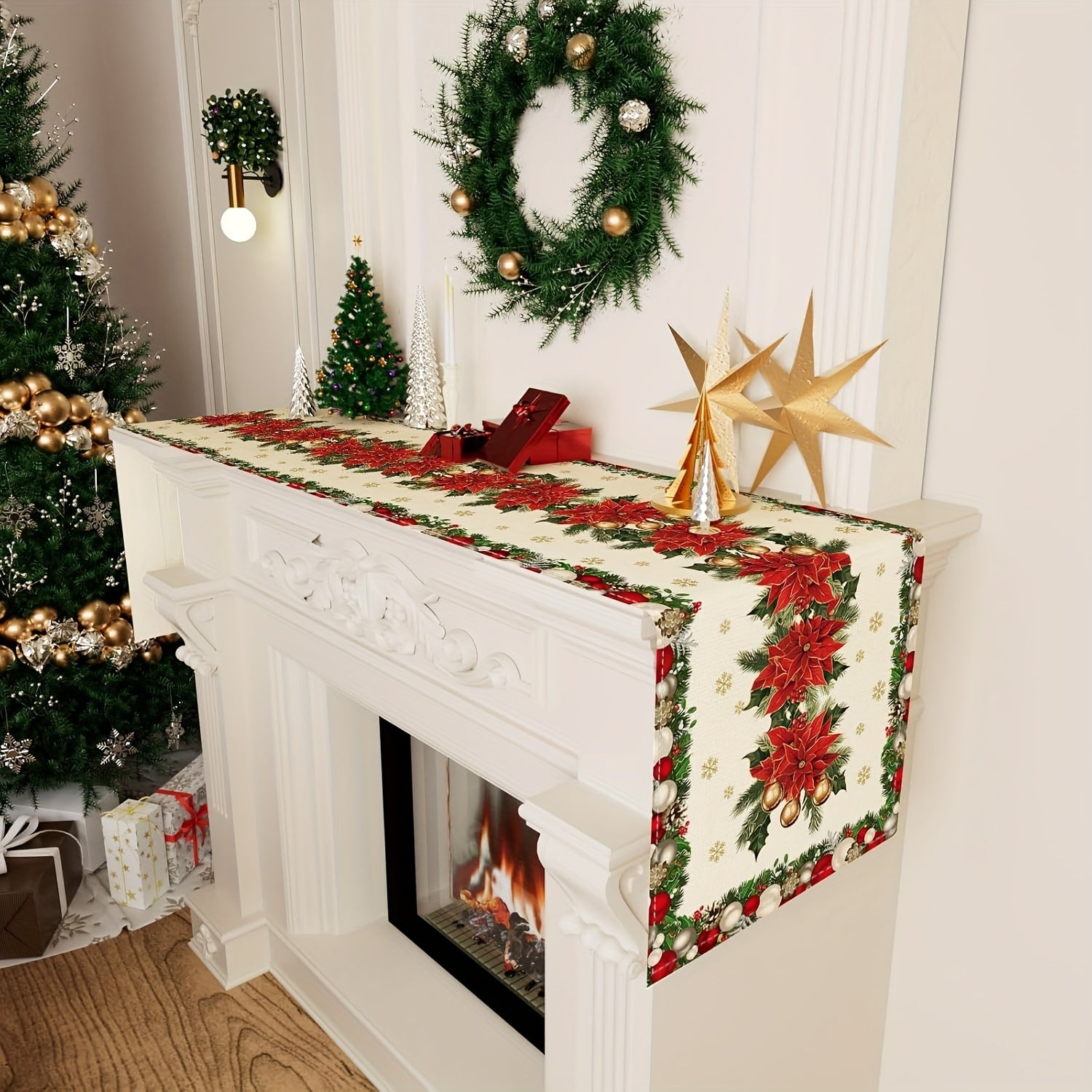 Christmas Snowflakes Linen Table Runner in Various Sizes for Home Decor