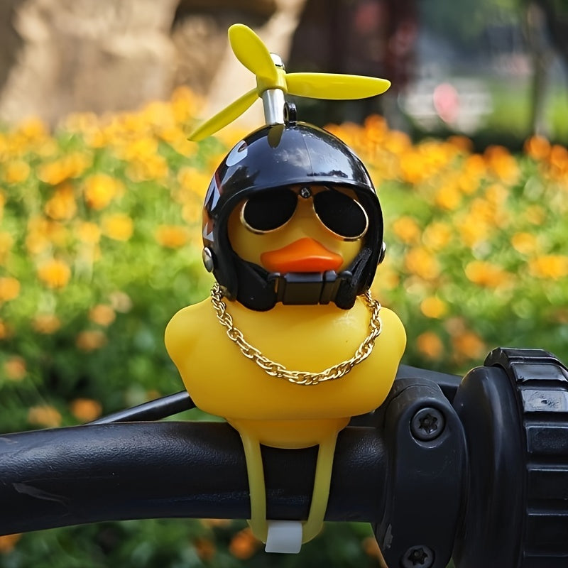 Kids PVC Rubber Duck Helmet Handlebar Toy with Propeller and Glasses