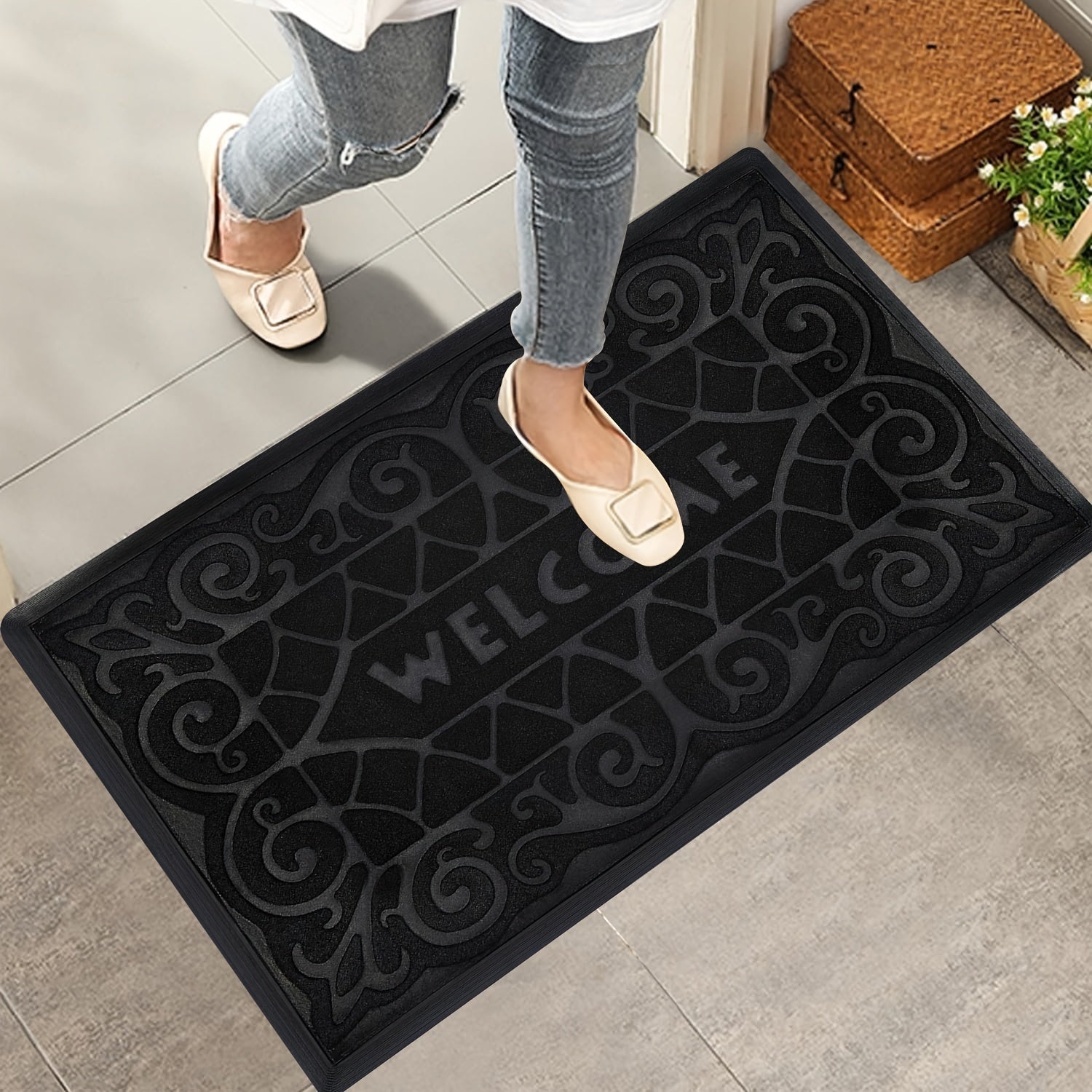 Rectangular Indoor Outdoor Doormat with Anti-Slip Backing and Dirt Resistance