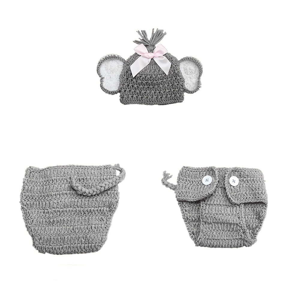 Newborn Baby Elephant Knit Crochet Costume Set for Photography Props and Photo Outfits